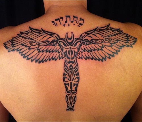 Tattoo design of tribal art incorporated with an angel