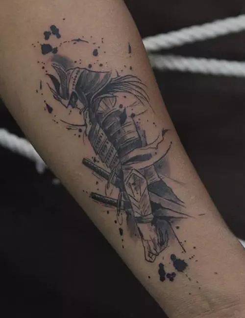 A full figure tattoo of a warrior