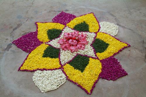 Rangoli design with flowers