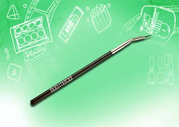 Angled bent eyeliner brush is used to draw very thin lines