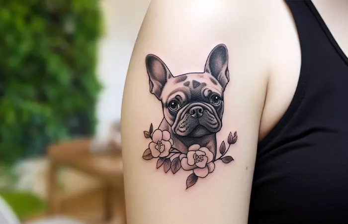 Bulldog tattoo on the upper arm
