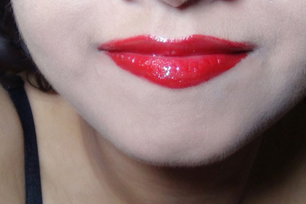 Lips after following the tutorial of how to make your lipstick last longer with foundation