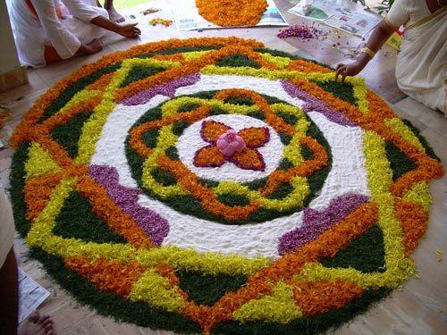 Flower petals and leaves rangoli