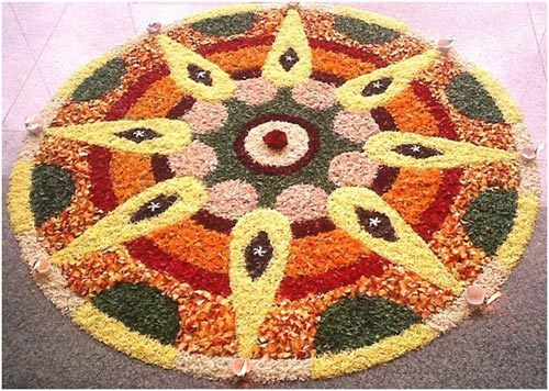 Rangoli design for competition with floral decoration
