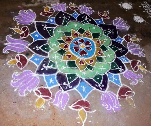 Rangoli design for Diwali with Diya pattern