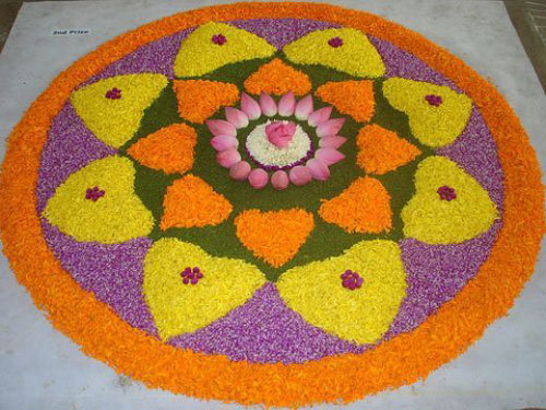 Onam pookalam design with flowers