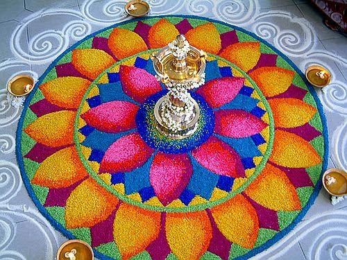 A rangoli design for inaugurations and formal festivals with Panchpradip in center