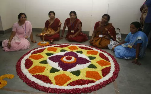 Rangoli design with flowers