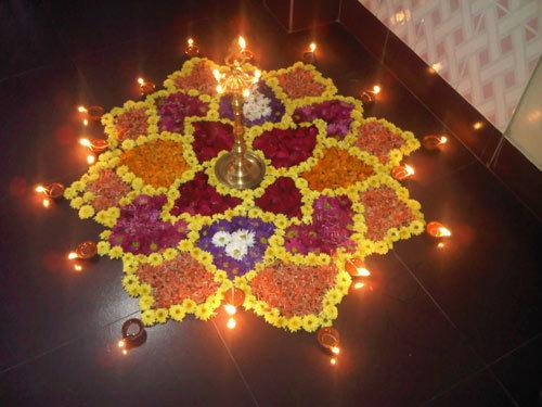 Rangoli design with flowers