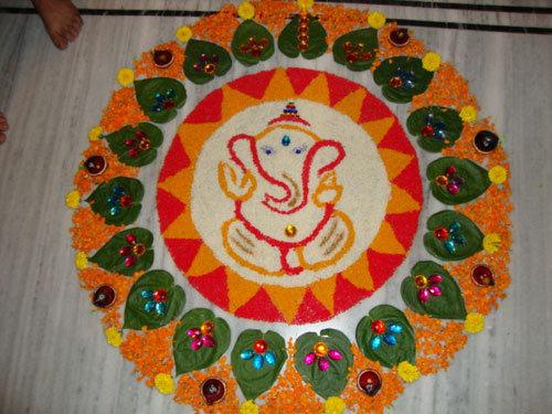 Rangoli design with flowers