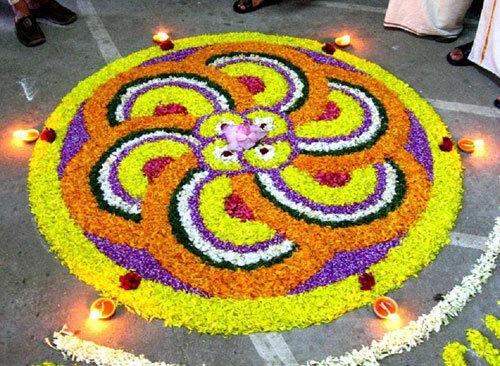 Rangoli design with flowers