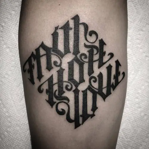 Faith-hope-love ambigram tattoo