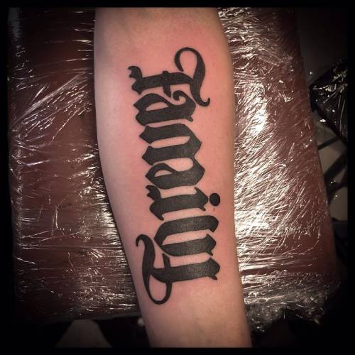 Family-forever ambigram tattoo