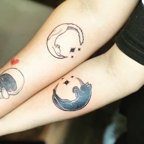 Matching moon couple tattoo