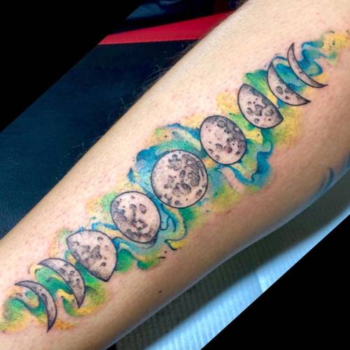 Phases of the moon tattoo in watercolor