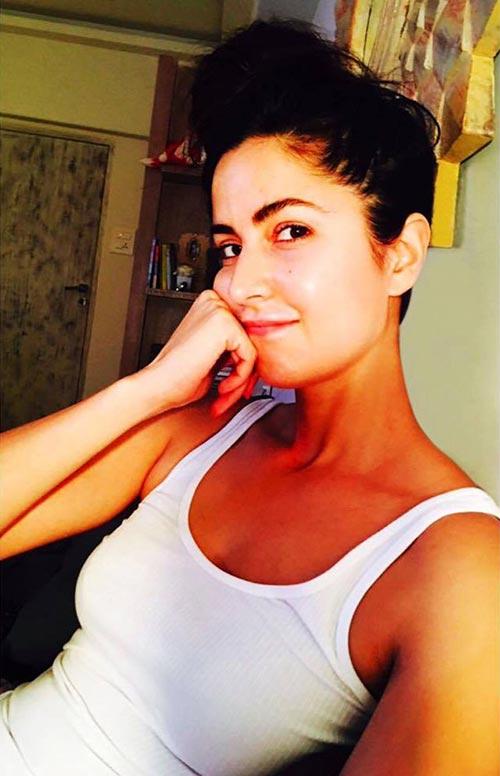 Katrina Kaif without makeup with bunned up hair