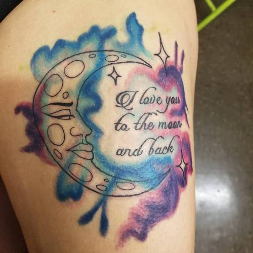 Watercolor moon tattoo