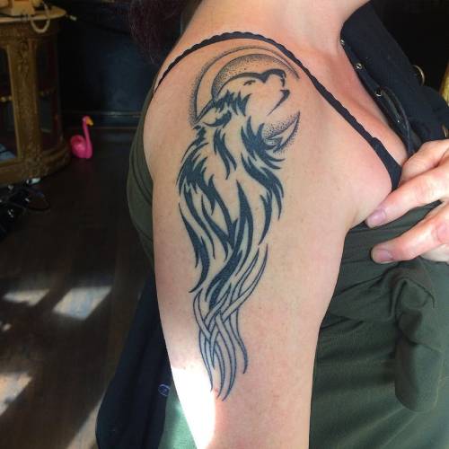 Wolf and moon tattoo