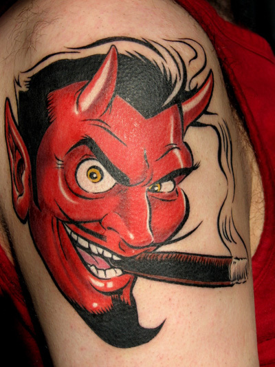 A smoking devil tattoo