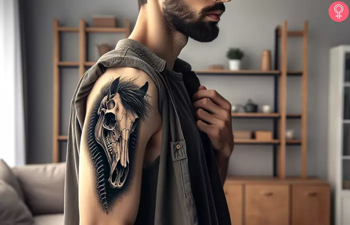 A dead animal tattoo on the upper arm