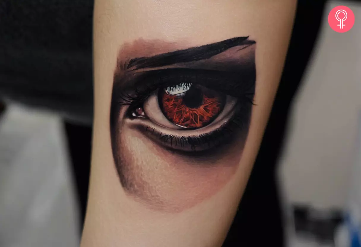 A devil eyes tattoo on the arm
