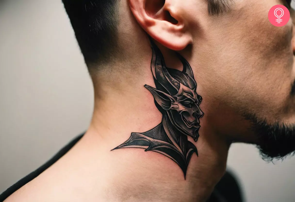 A devil tattoo on the neck
