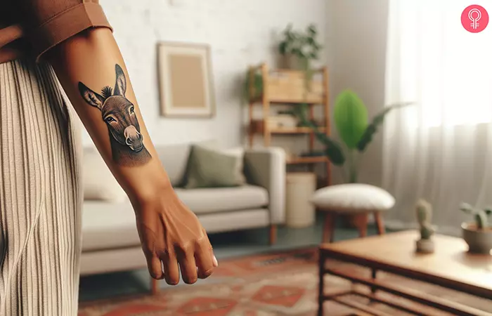A donkey tattoo on the forearm