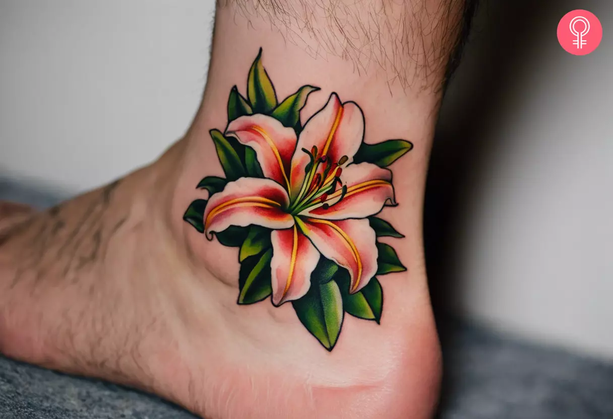 A large tattoo inked on the  ankle bone