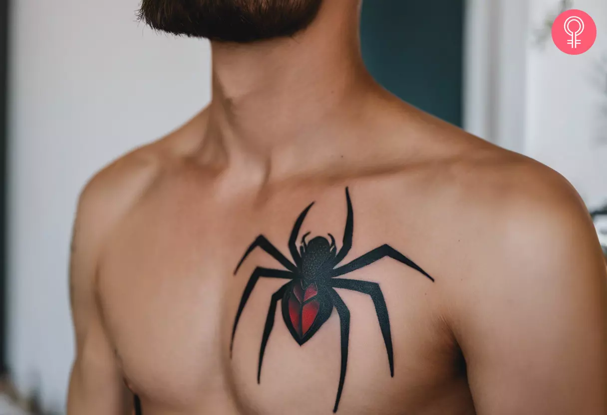 A man with a spider chest tattoo