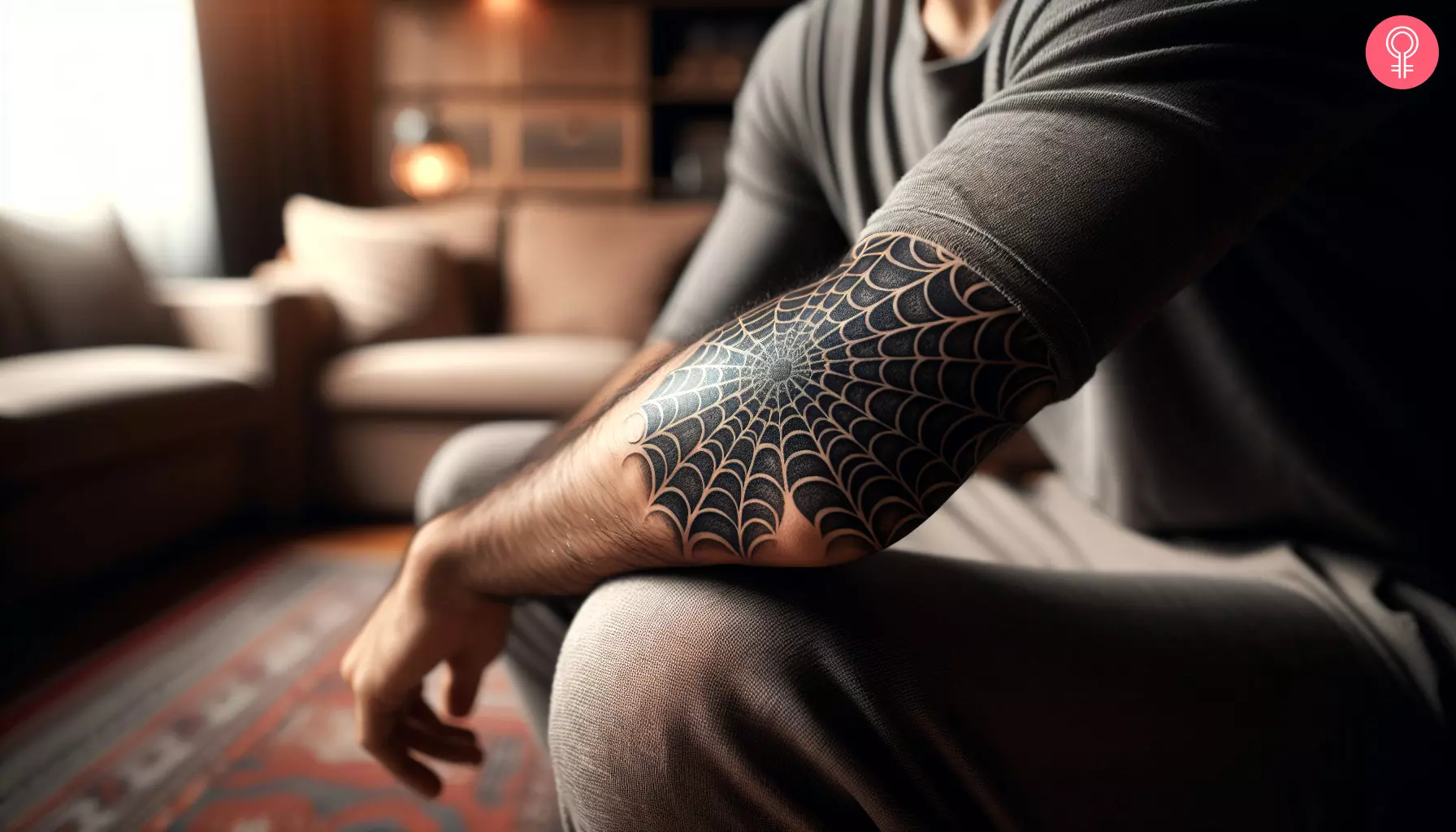 A man with a spider web elbow tattoo