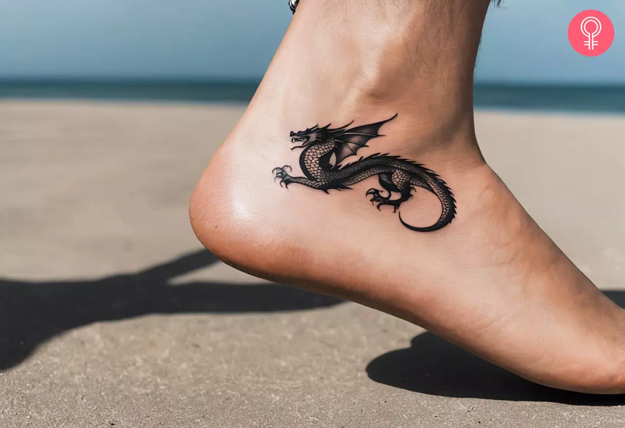 A man with dragon tattoo on his ankle