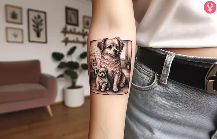 A mom and baby animal tattoo on the forearm