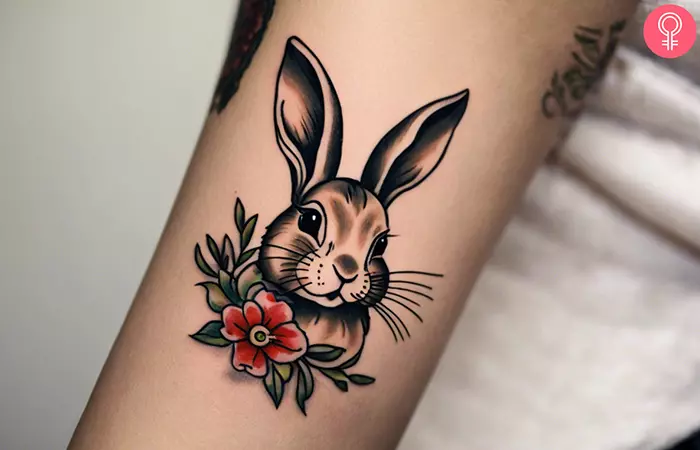 A rabbit tattoo on the forearm