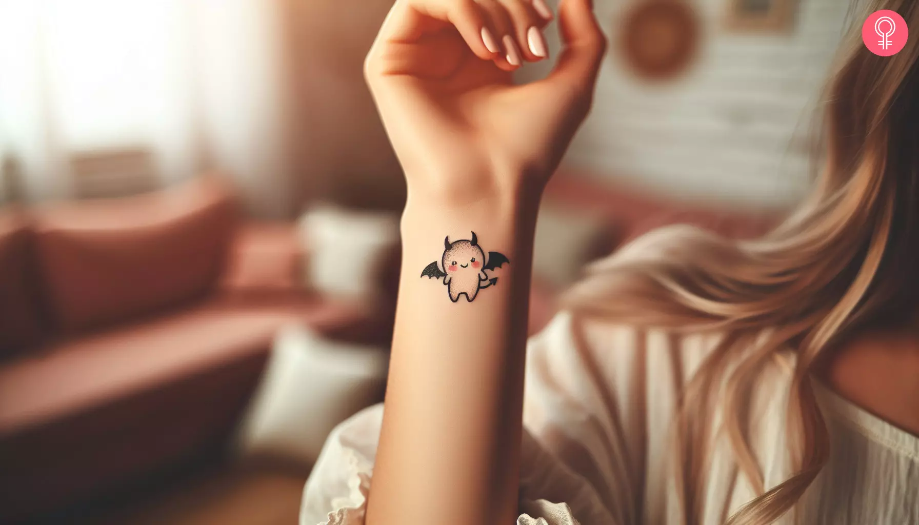 A small devil tattoo on the wrist