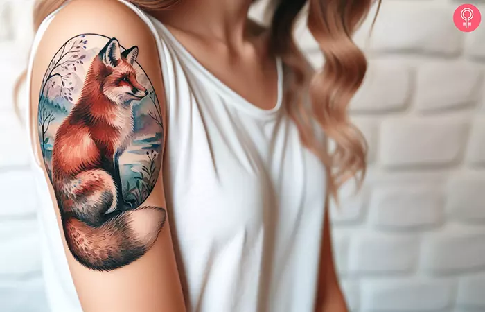 A watercolor animal tattoo on the upper arm