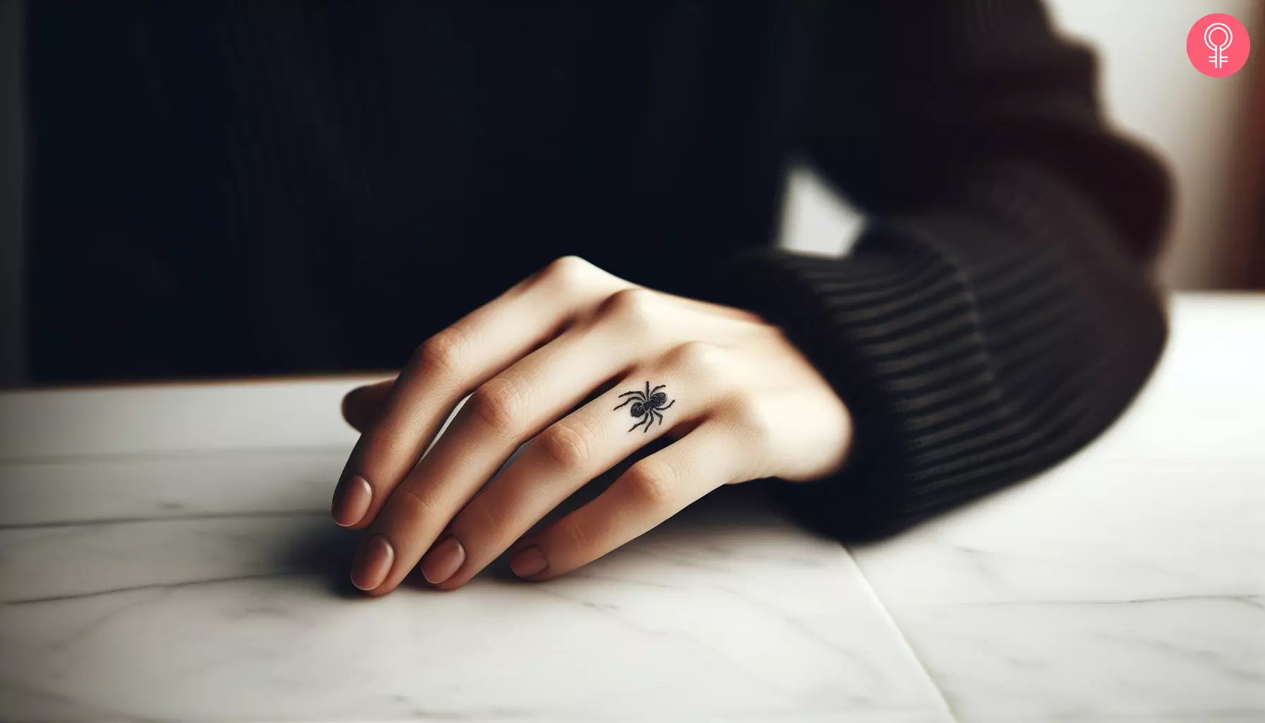 A woman with a small spider finger tattoo
