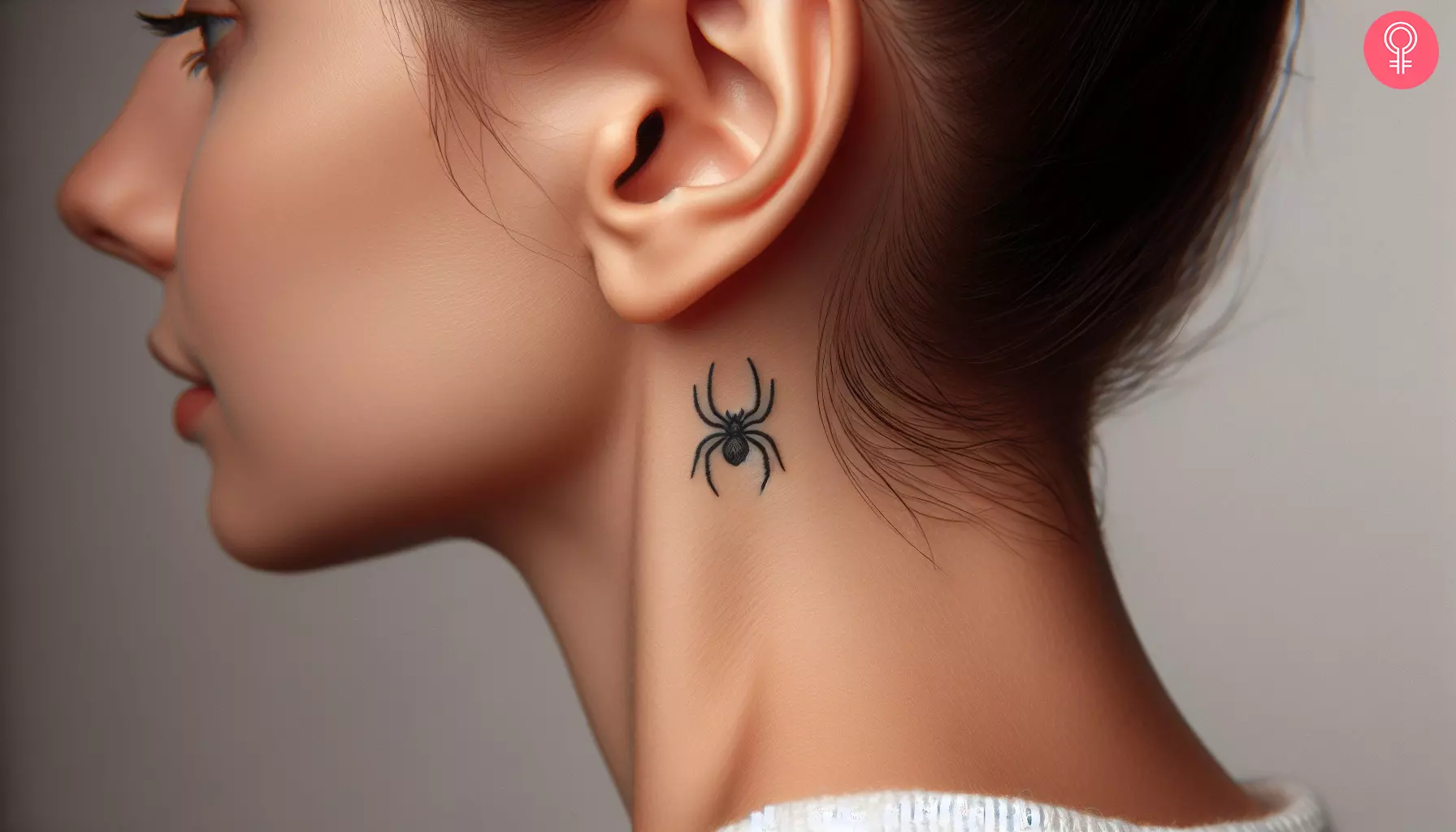 A woman with a spider tattoo behind the ear