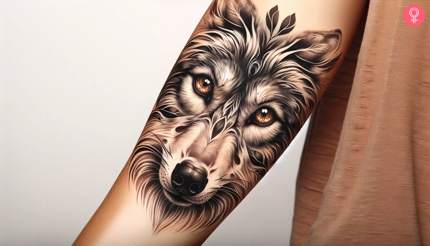 An alpha wolf tattoo on the forearm