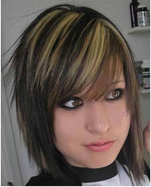 Black emo bob with blond bangs for girls