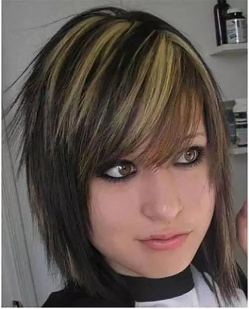 Black emo bob with blond bangs for girls