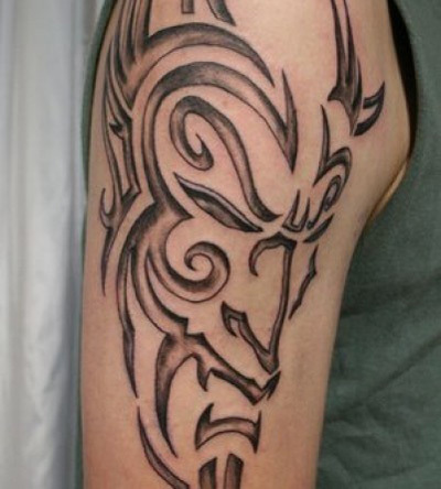 Black and white devil outline tattoo