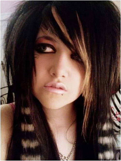 Bleached and striped emo hairstyle for girls