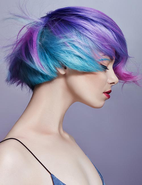 Blue And Purple Side Swept Pixie