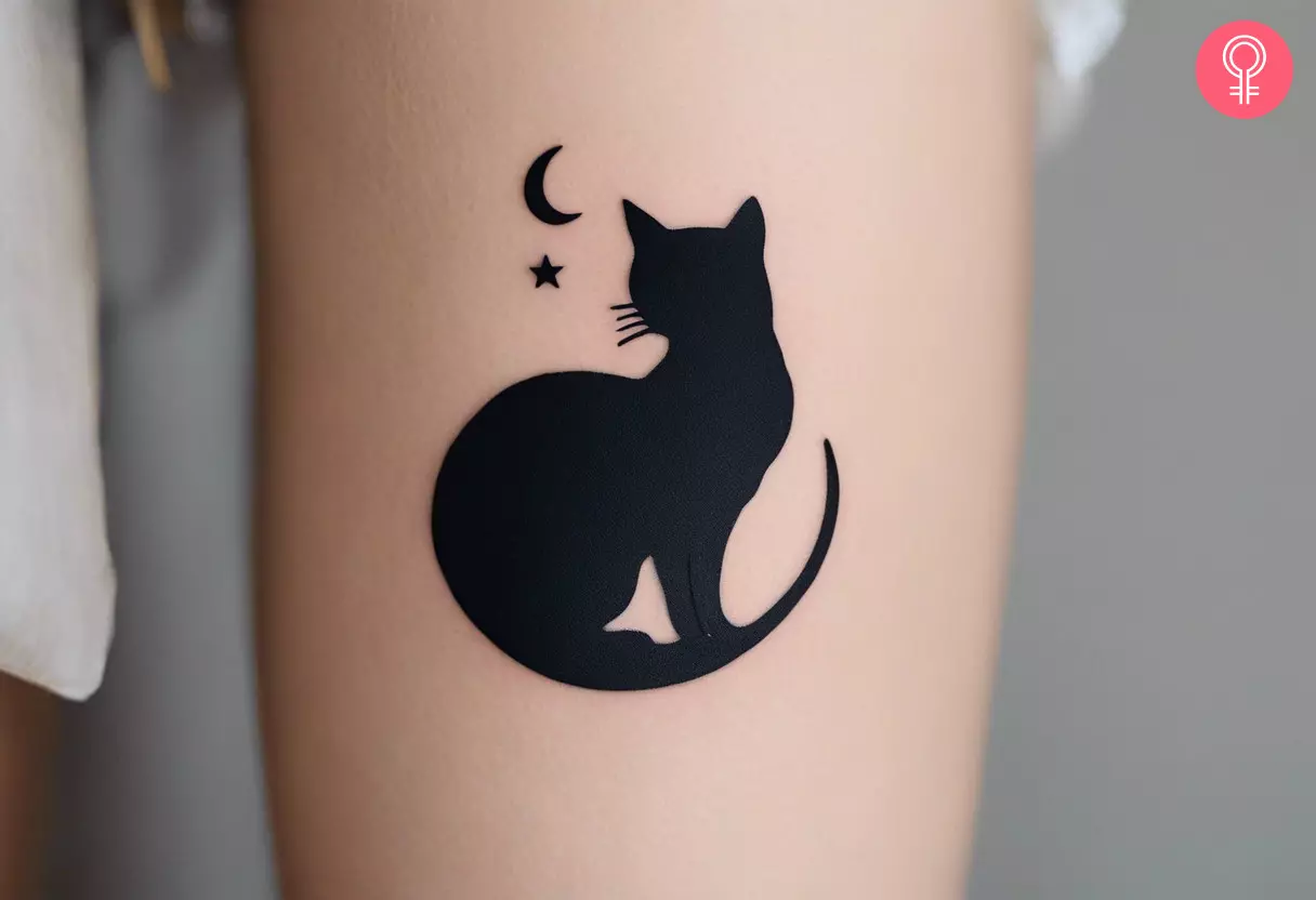 Cat And Moon Silhouette Tattoo