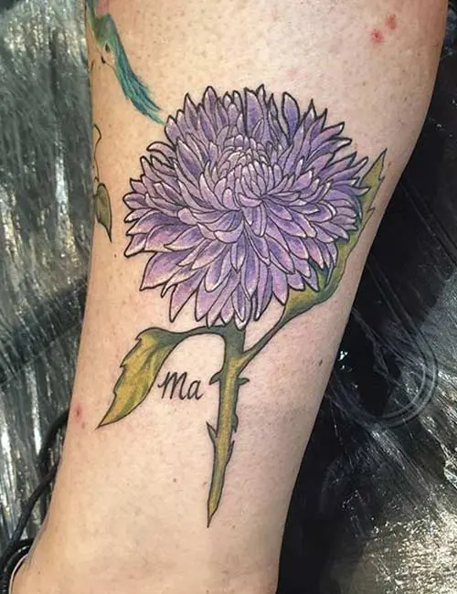 Chrysanthemum blossom ankle tattoo