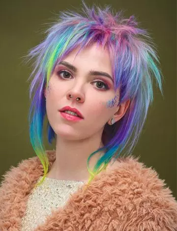 Colored Asymmetrical Hairdo With Spikes