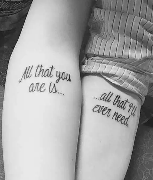 Completing each other's sentences tattoo for couples