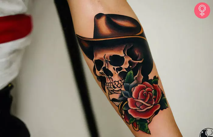 Cowboy skull tattoo on the arm
