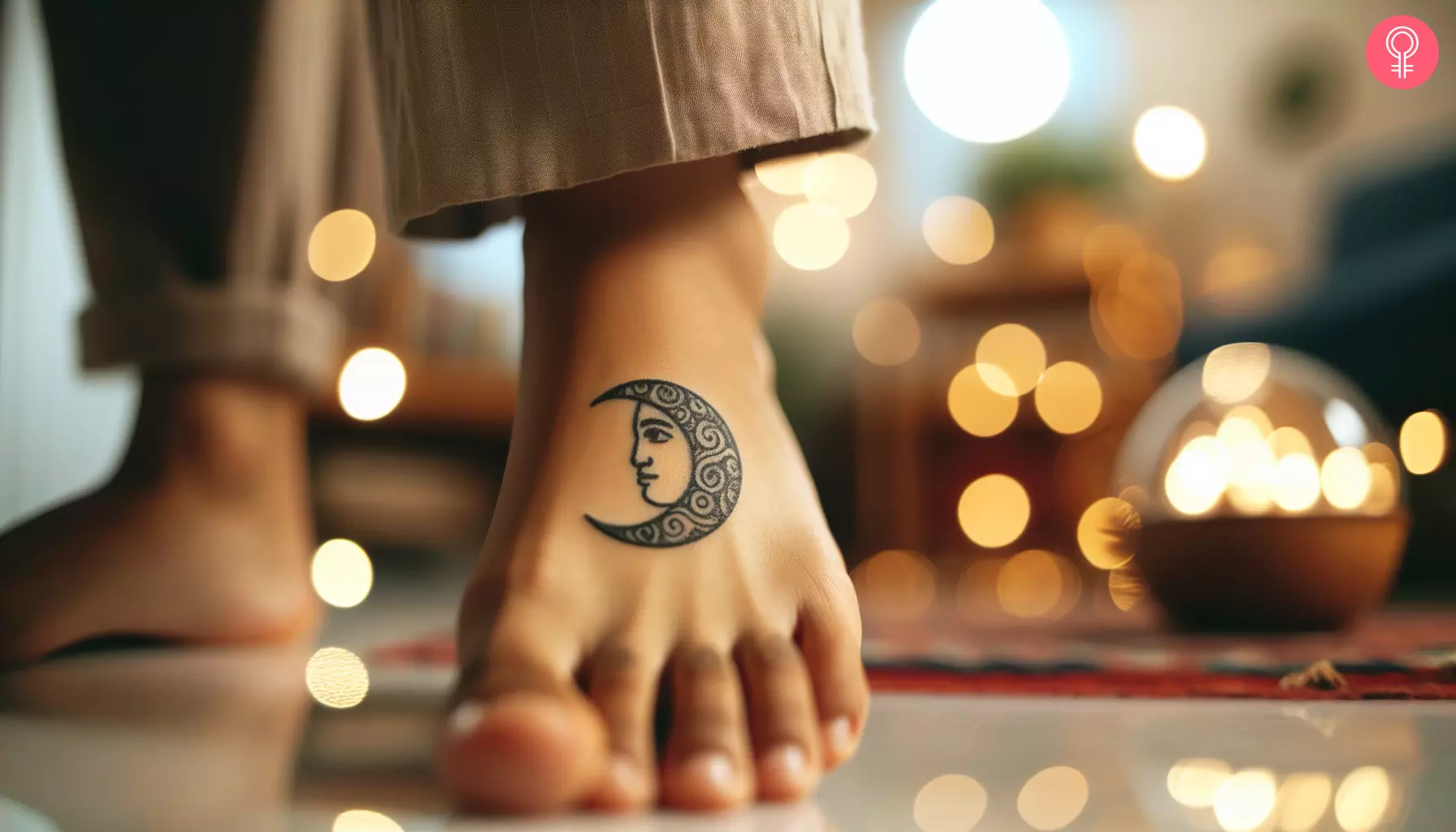 Crescent moon face tattoo