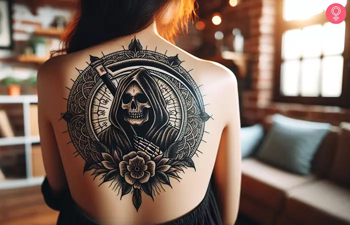 Death skull tattoo on the back